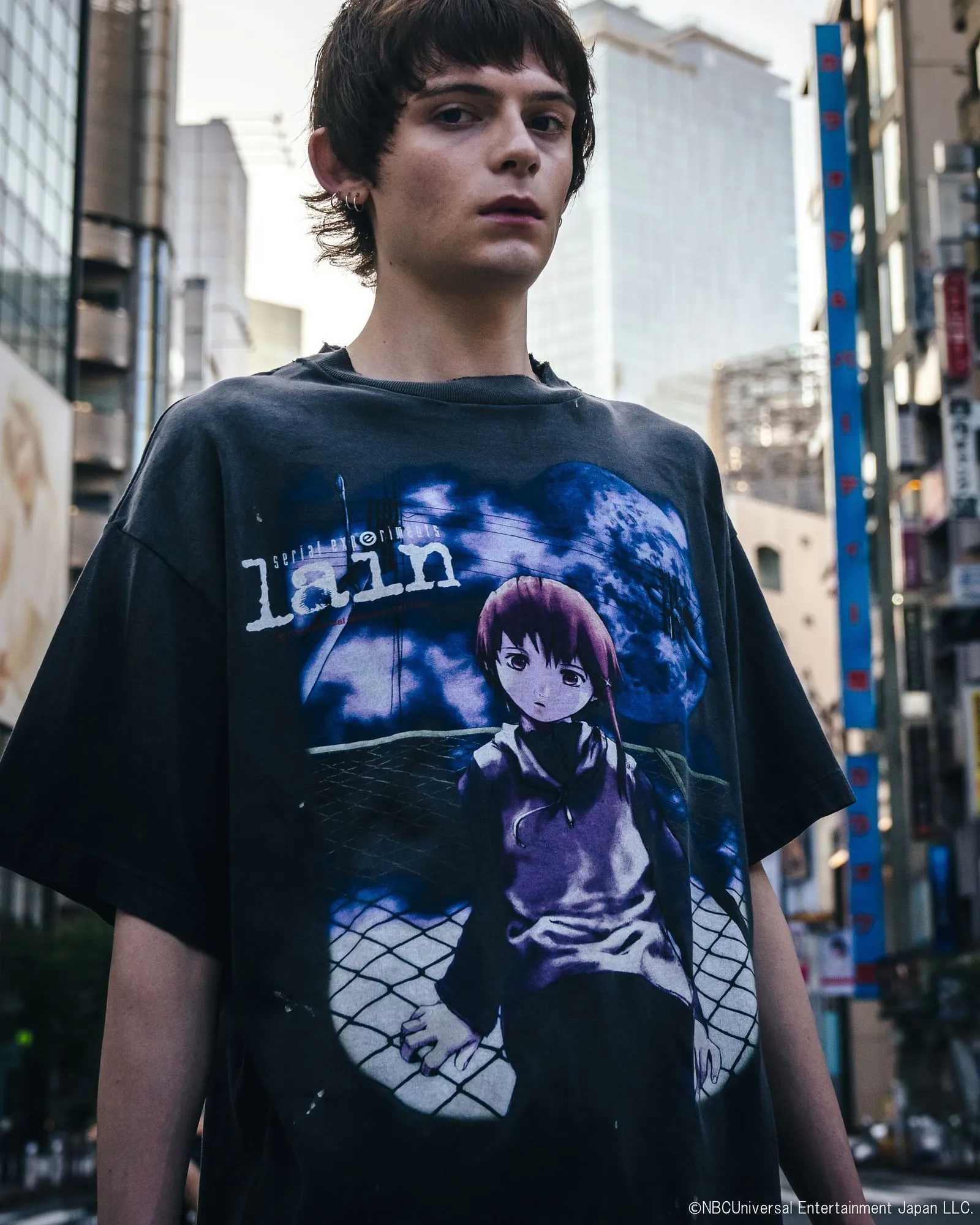 SAINT Mxxxxxx × serial experiments lain × GEEKS RULE GS_SS TEE/LAIN/BLK Sci-fi anime <Lingyin> co-branded ringing tone distressed short-sleeves Washed black S-XL Super rich and delicate printing technology perfectly shows the authentic details Customized co-branded accessories The real correct version Ready-made clothes Assute dyeing Washed to make old Maliu water faded